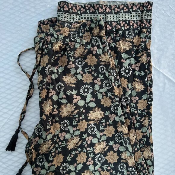 Cost Plus World Market Floral Straight Leg Pants - Black and Tan - Picture 1 of 9